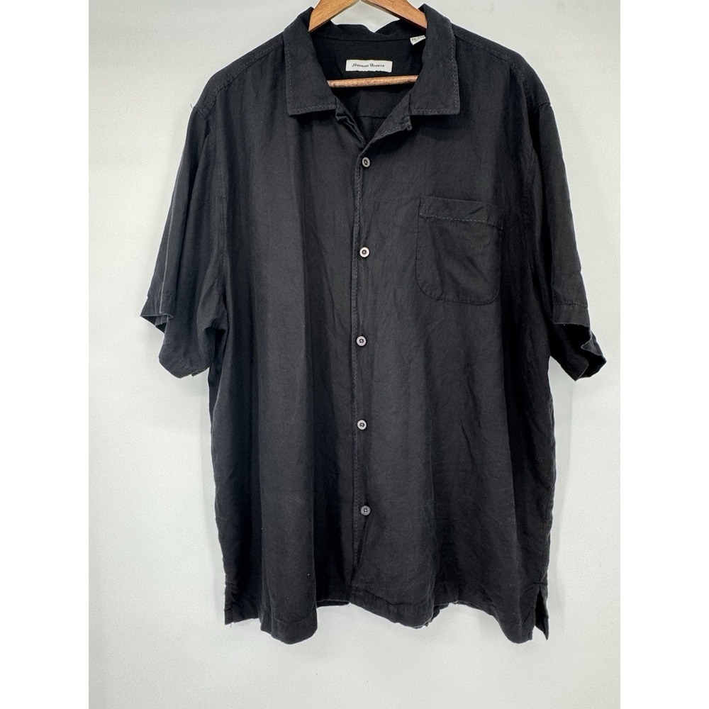 Havana Breeze Men XXL Black Hawaiian Button Shirt Short Sleeve Silk tropical